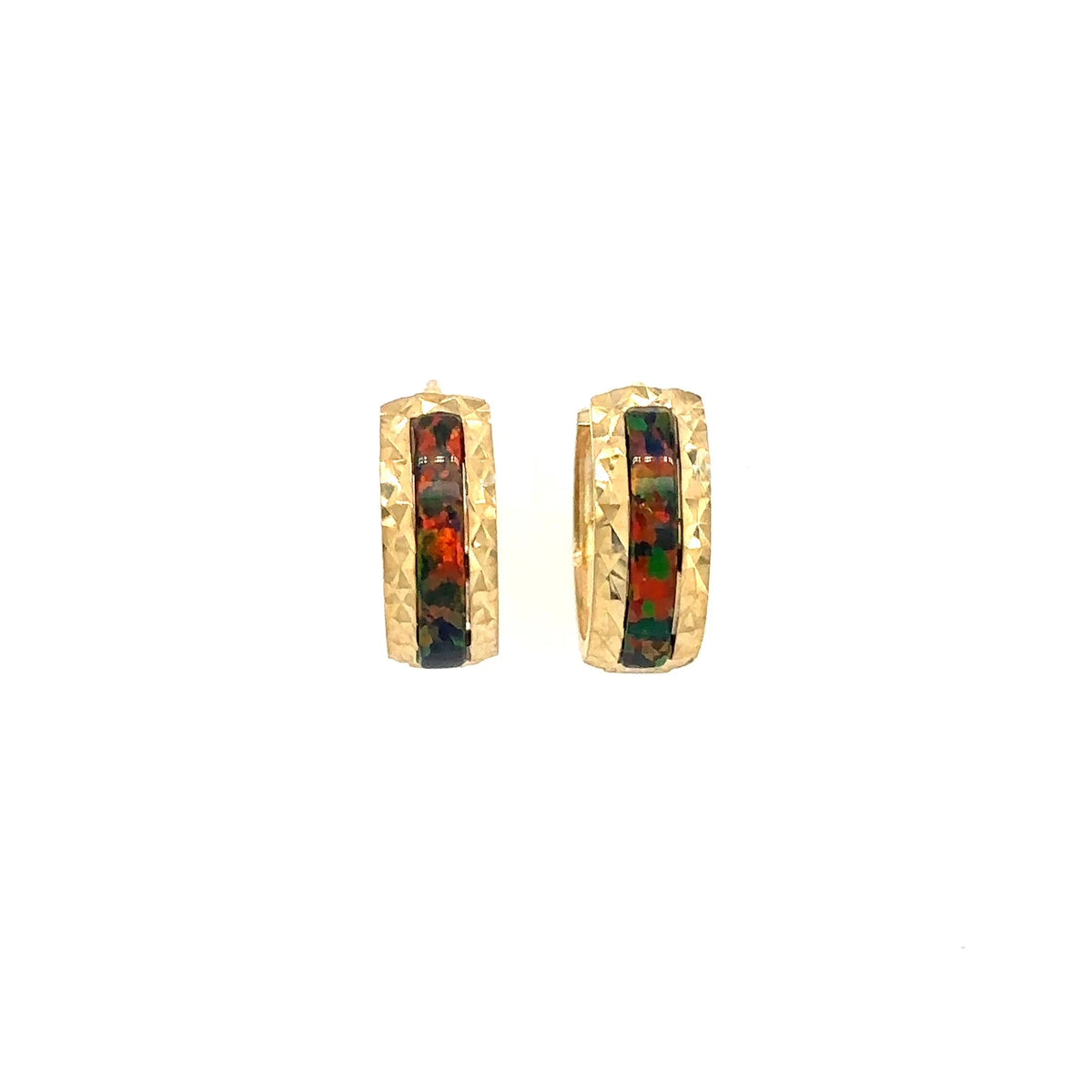 14k Yellow Gold Black Opal Huggie Hoop Earrings