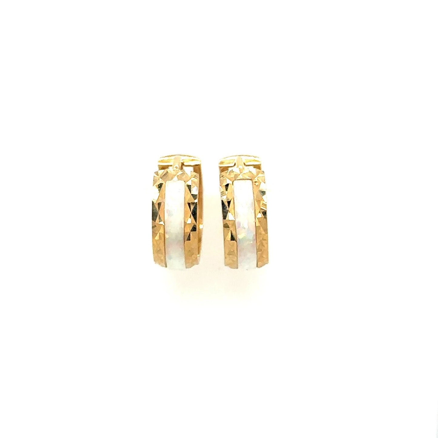 14k Yellow Gold White Opal Huggie Hoop Earrings