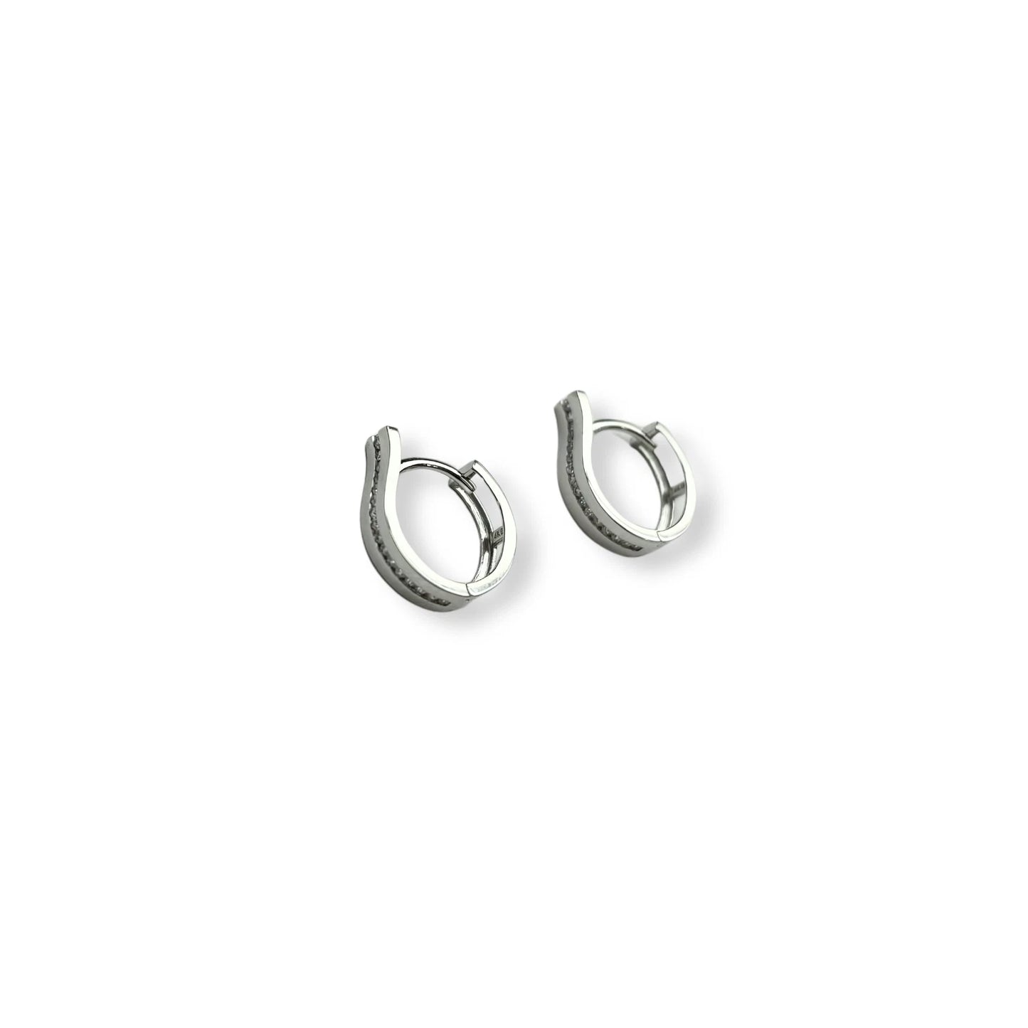 14k Yellow and White Gold One Row Channel Set Huggie Hoop Earrings