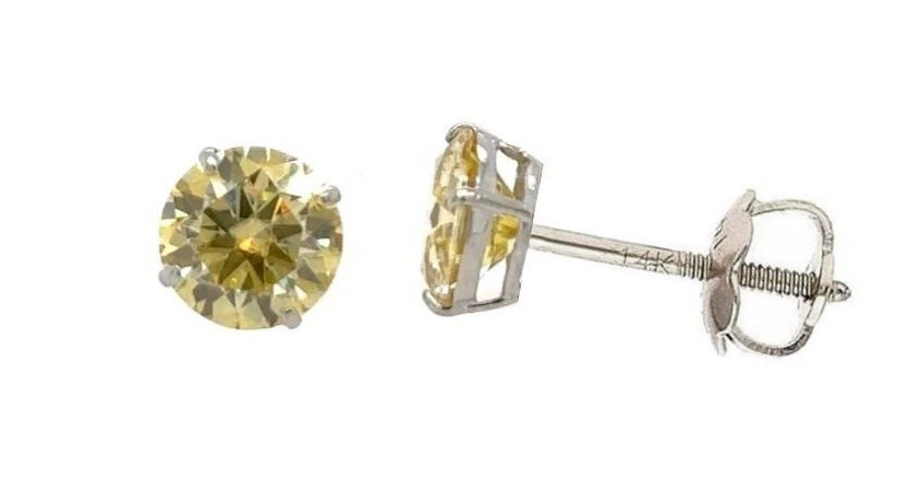 14K Gold GRA Certified D-VVS1 Lemon Yellow Moissanite Screw Back Studs Earrings