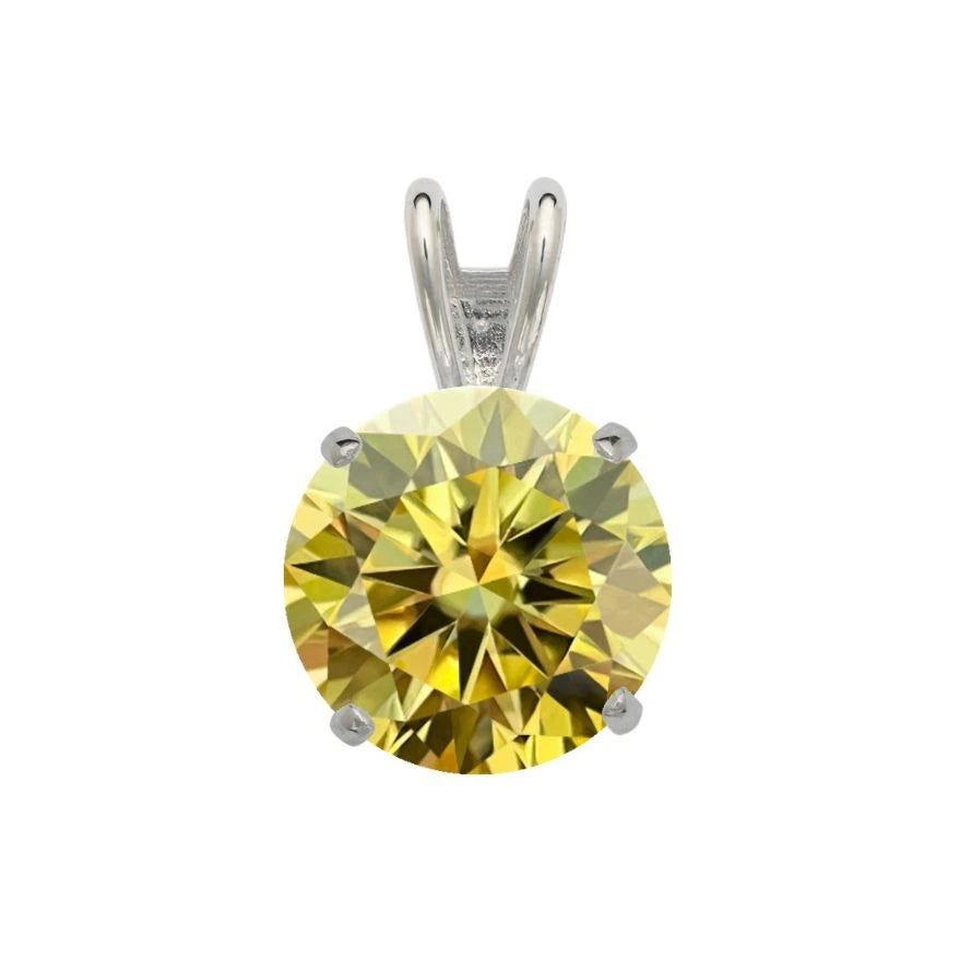 14K Gold GRA Certified D-VVS1 Round White Lemon Yellow Moissanite Pendant
