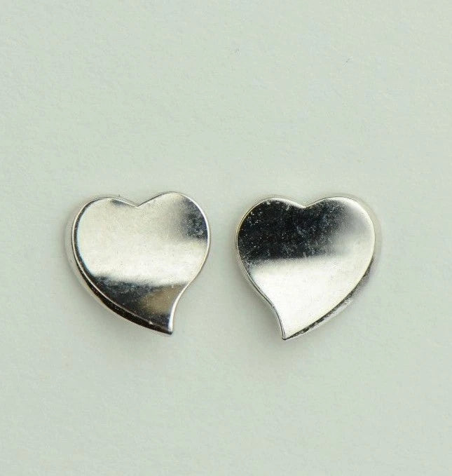 14K Solid White Yellow Gold Heart Shape Stud Earrings