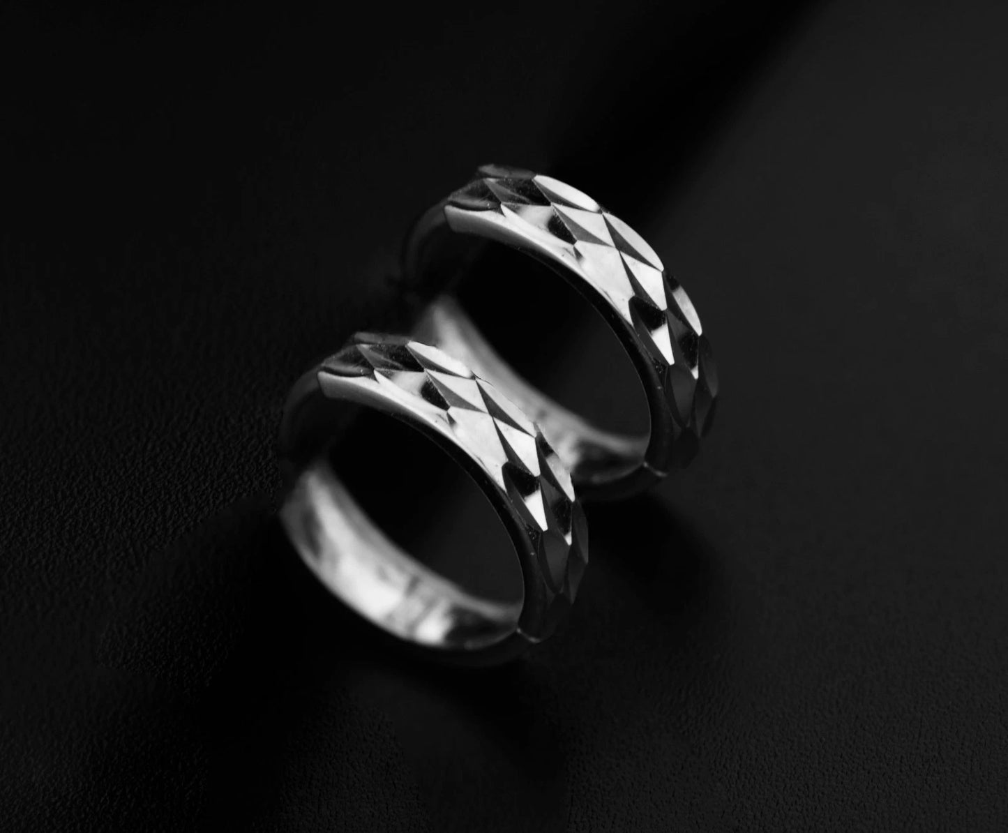 14k Yellow and White Gold Diamond Cut Huggie Hoop Earrings
