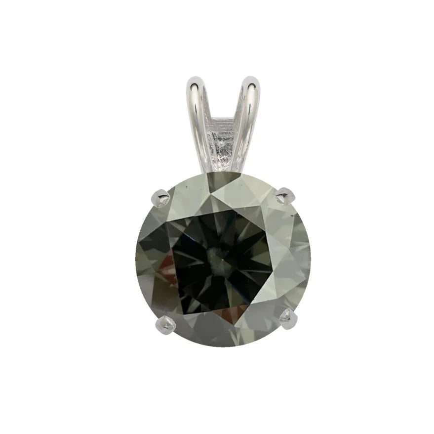 14K Gold GRA Certified D-VVS1 Round White Grey Moissanite Pendant