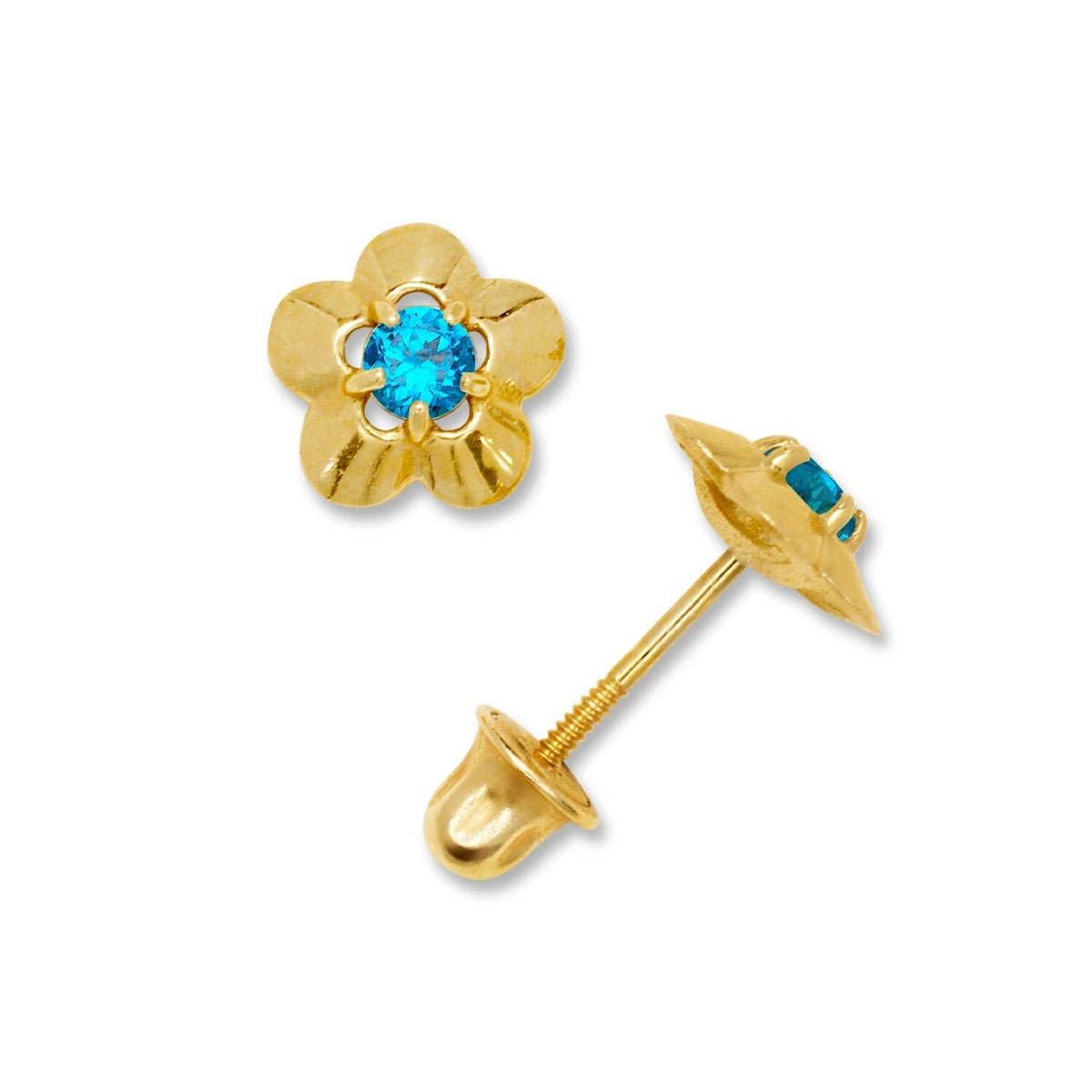 14K Yellow & White Gold Elegant CZ Flower Stud Earrings for Girls