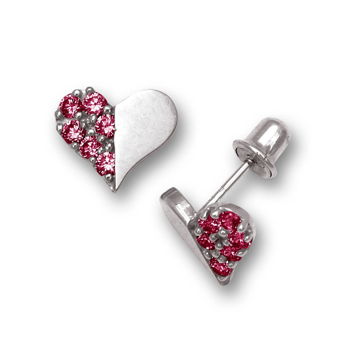 14K Yellow & White Gold Love Heart CZ Stud Earrings for Women