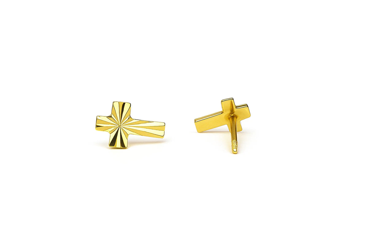 14K Yellow Gold Beautiful Cross Earrings for Women