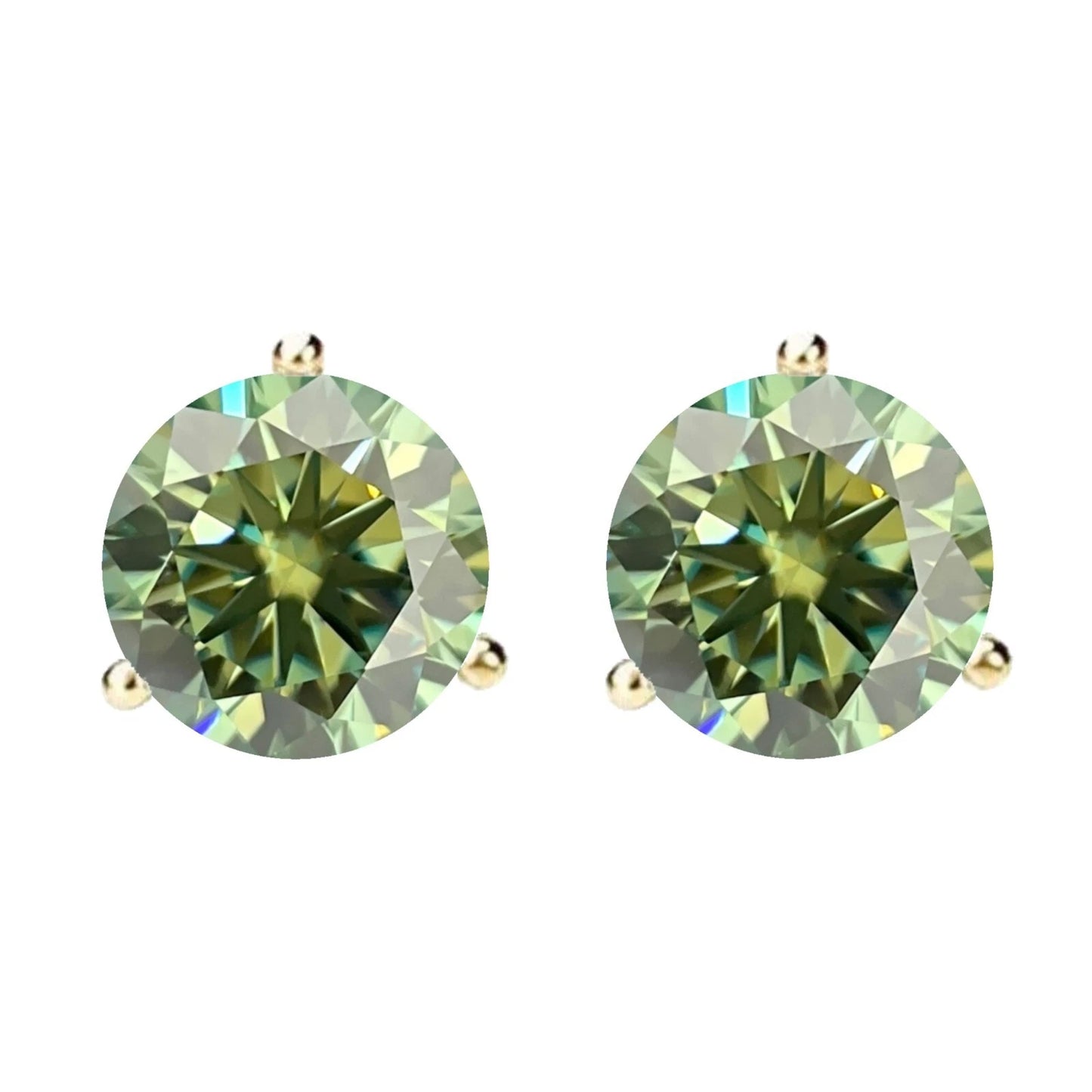 14KGold GRACertifiedD-VVS1 Green Moissanite Martini Push Back Stud Earrings