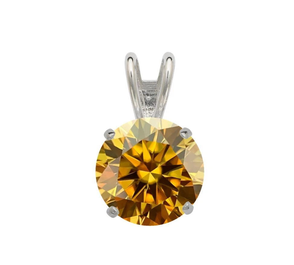 14K Gold GRA Certified D-VVS1 Round White Champagne Moissanite Pendant