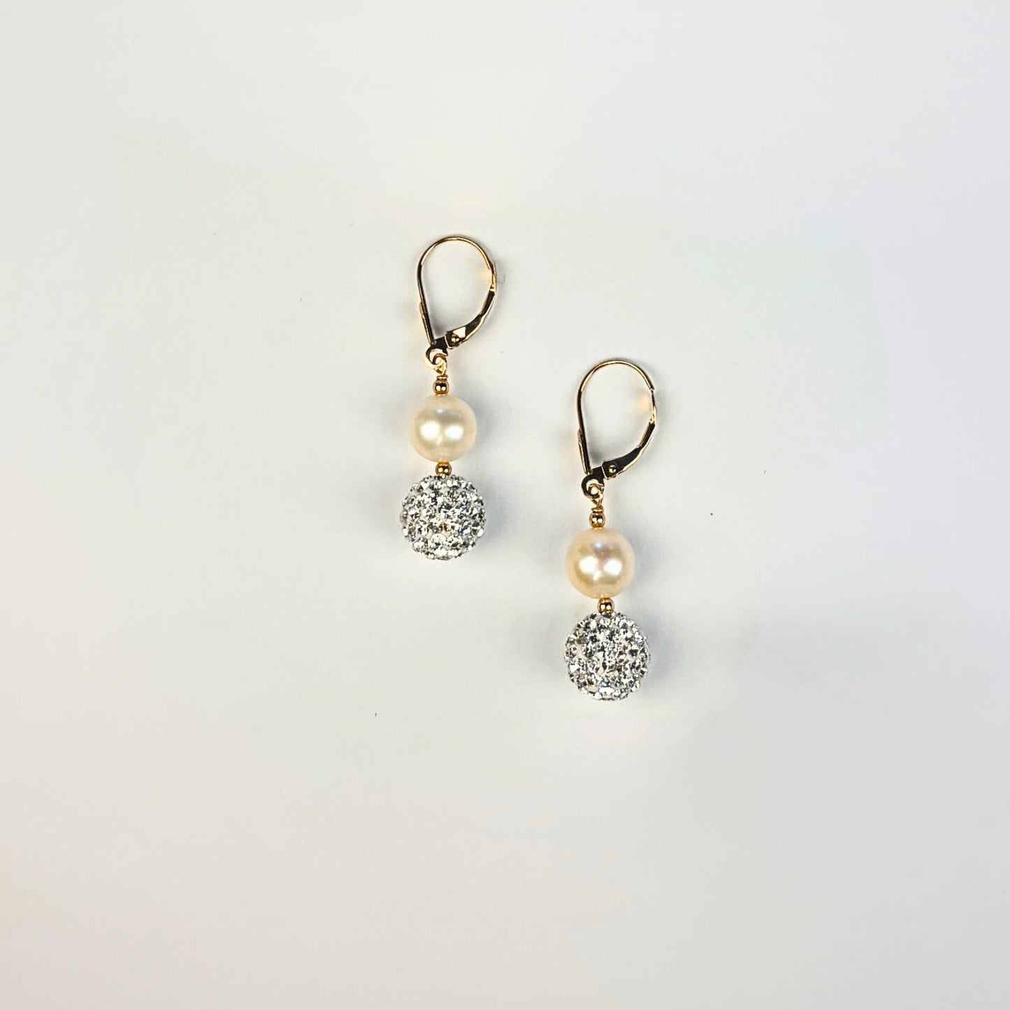 14K Yellow Gold Freshwater Pearl Earrings with Czech Crystal for Women
