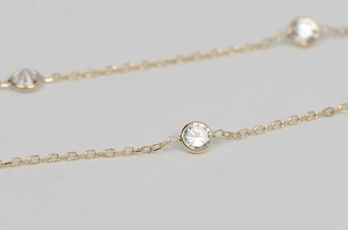14k Yellow Gold Cubic Zirconia CZ by the yard 18" Necklace