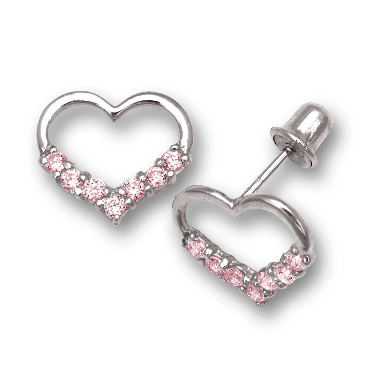 14K Yellow & White Gold Heart Screw Back Earrings For Women