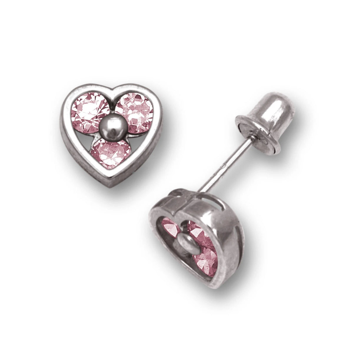 14K Yellow & White Gold Heart Shape CZ Stud Screw Back Earrings for Women