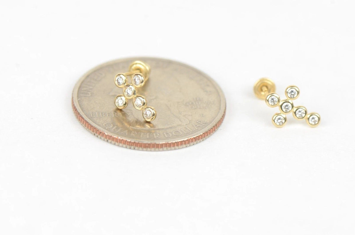 14K Cubic Zirconia CZ Cross Earrings