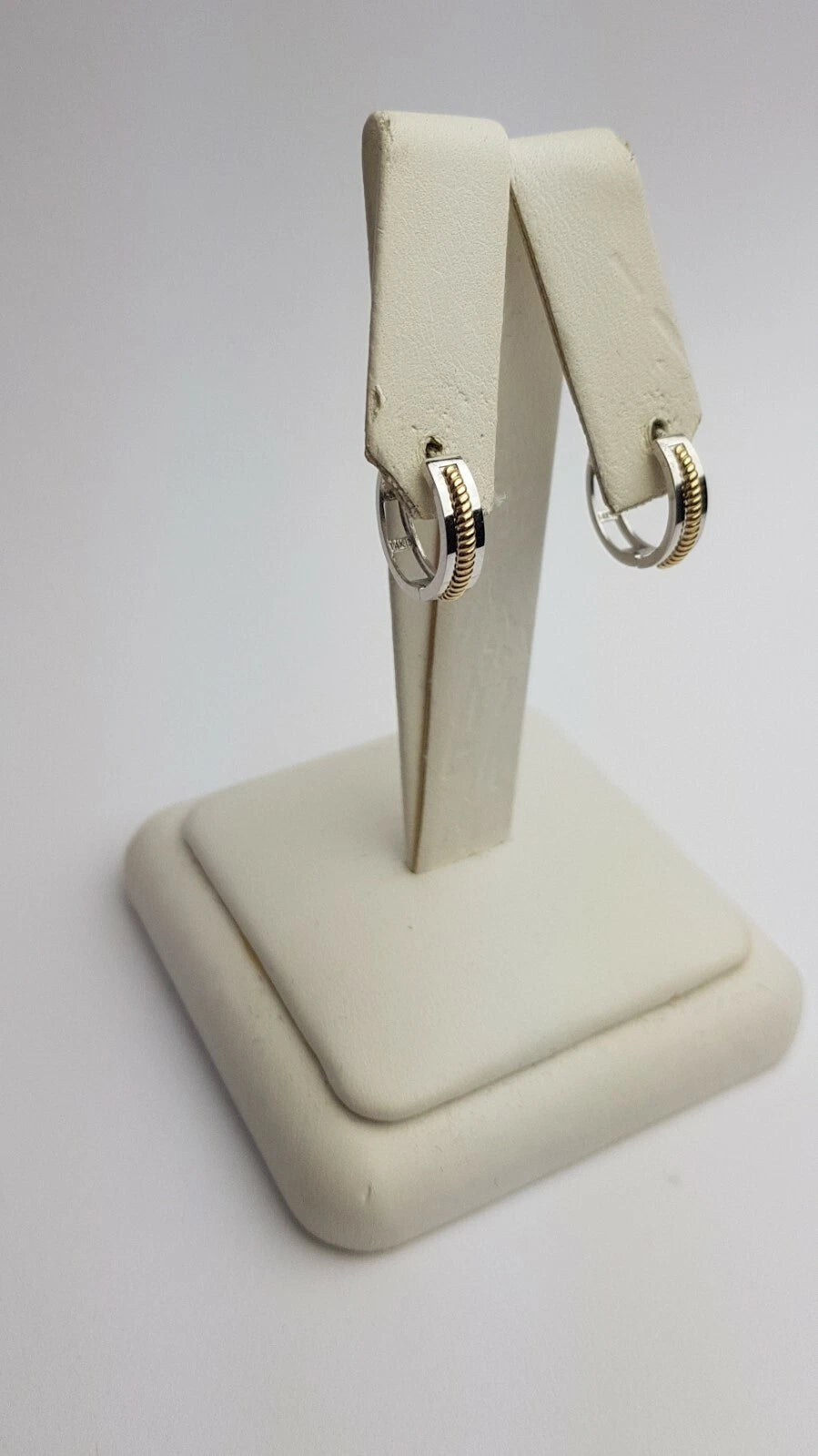 14k Yellow and White Gold Huggie Hoop Earrings Two Tones