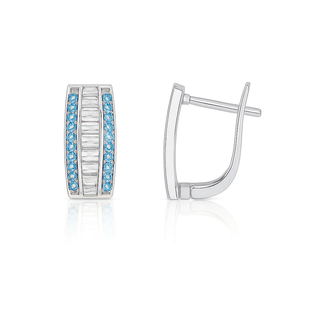 14k White Gold CZ Beautiful Leverback Earrings for Women