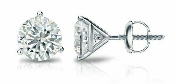 14K Gold GRA Certified D-VVS1 Round Moissanite Martini Screw Back Stud Earrings