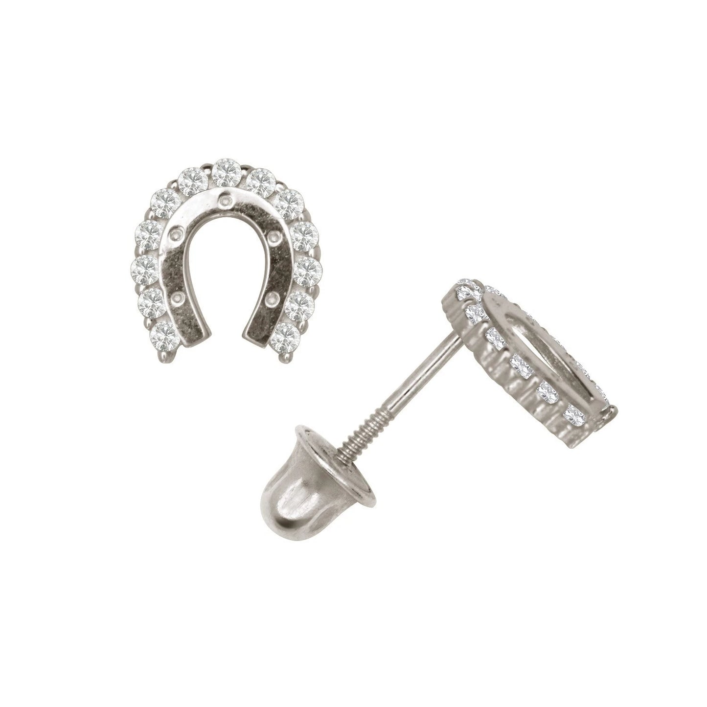 14K Yellow & White Gold Horseshoe Shaped CZ Stud Earrings for Women