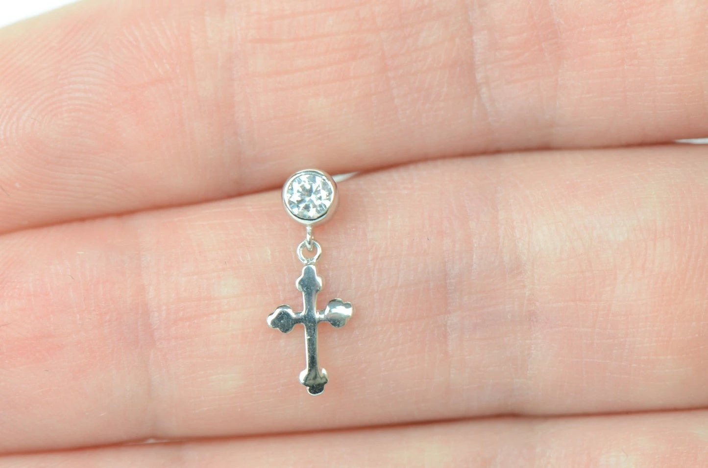 14K Yellow White Gold Cubic Zirconia CZ Cross Dangle Earrings
