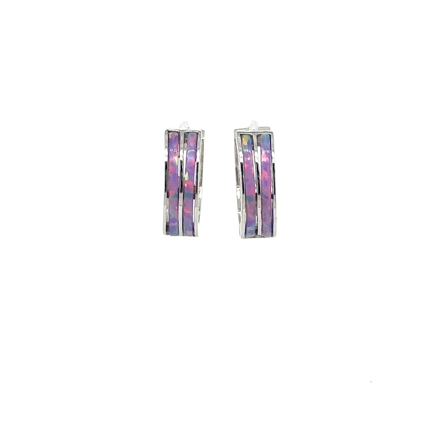 14k White Gold Double Row Purple Opal Huggie Hoop Earrings