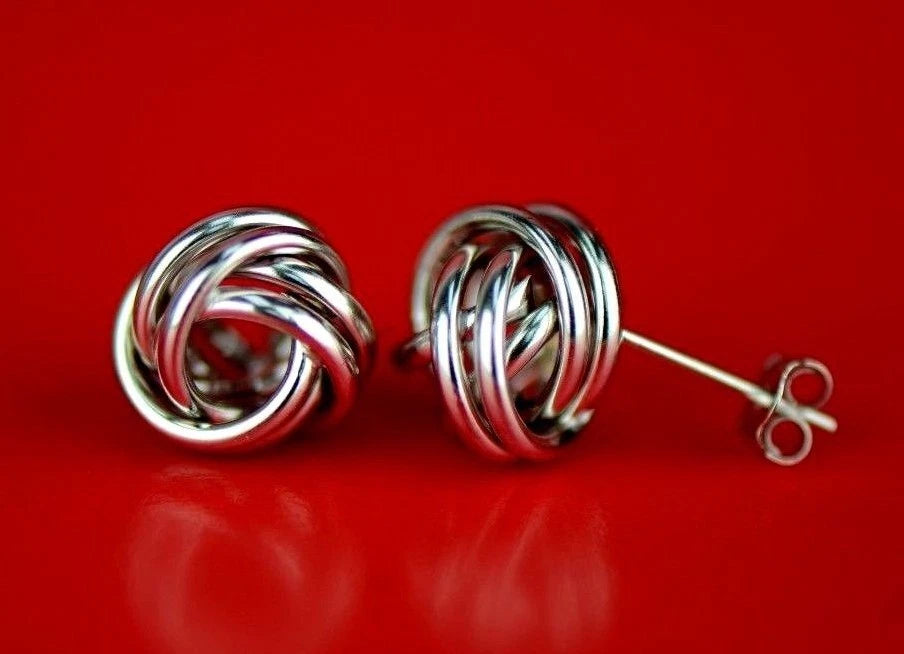 14K Yellow and White Gold Polished Love Knot Stud Earrings