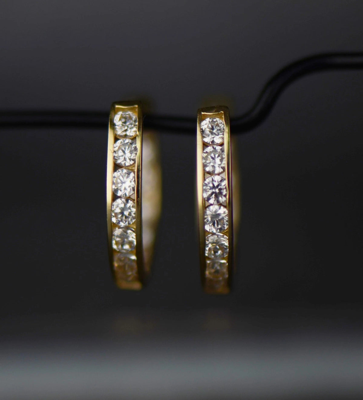 14k Yellow and White Gold Double Sided Huggie Oval Earrings