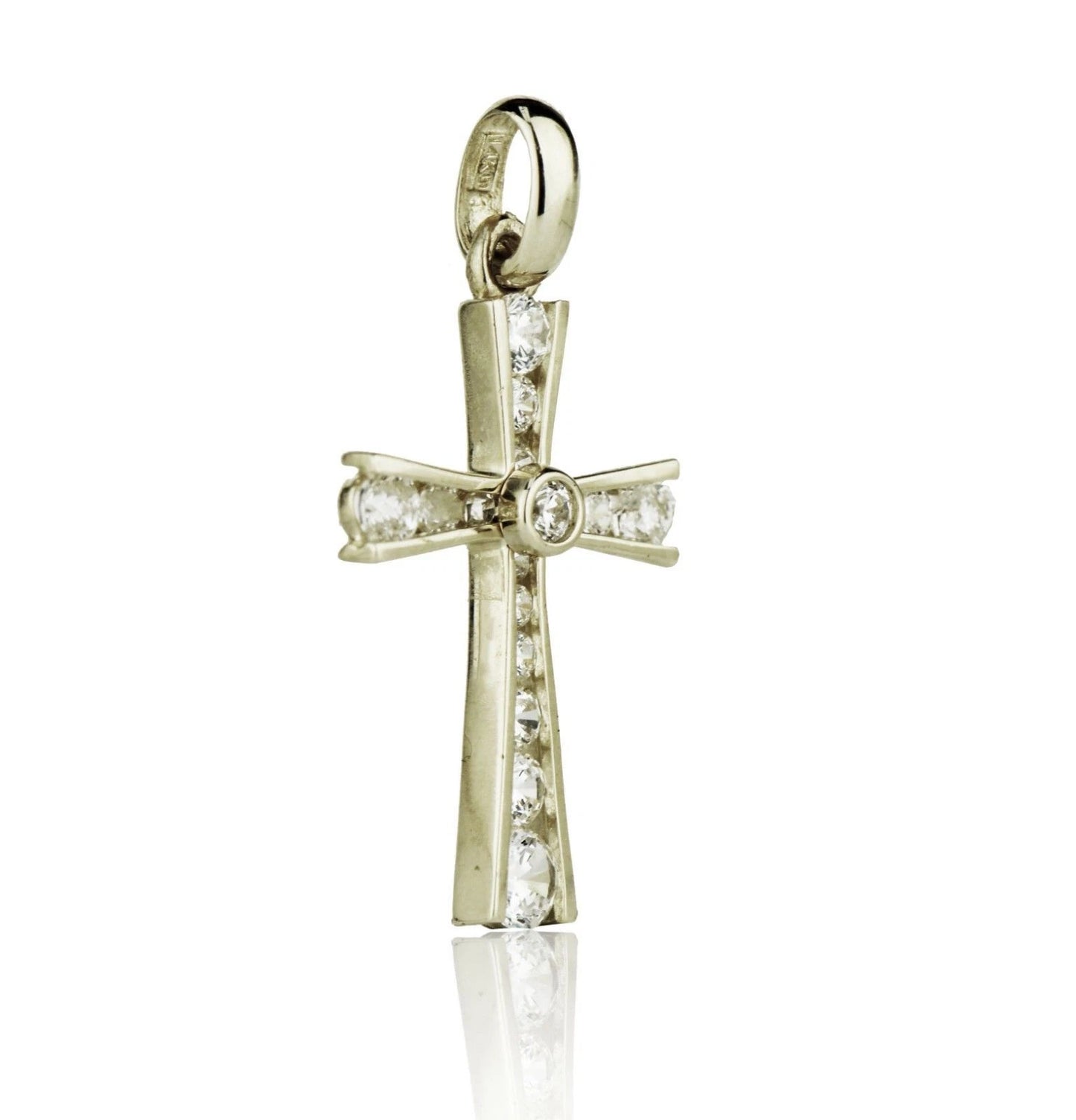 14k Yellow or White Gold Cz Cross Pendant for Women