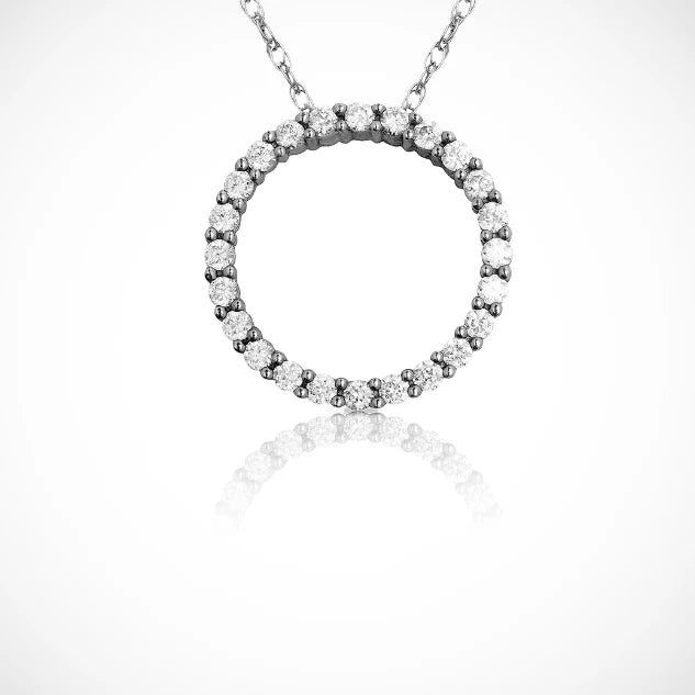 14K Yellow & White Gold Circle CZ Pendant For Women