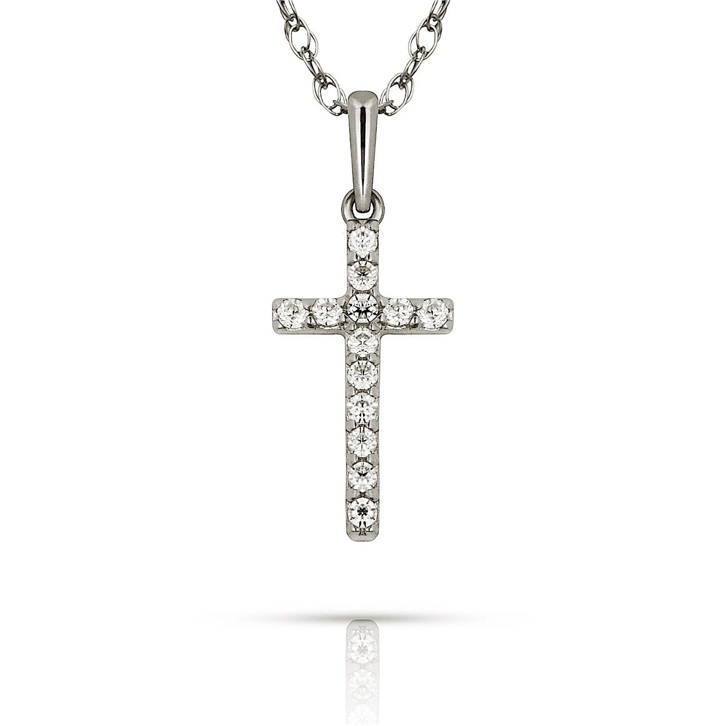 14K Yellow & White Gold Natural Round CZ 6X16mm Cross Pendant For Women