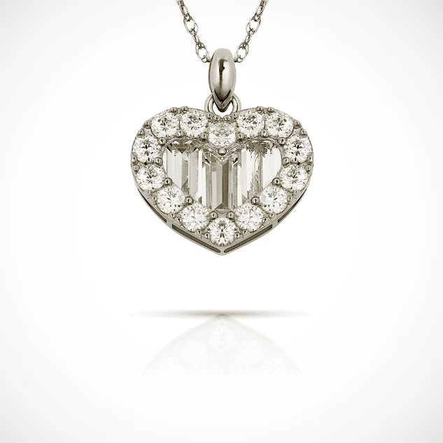 14K Yellow & White Gold CZ Baguette Fancy Heart Pendant For Girl