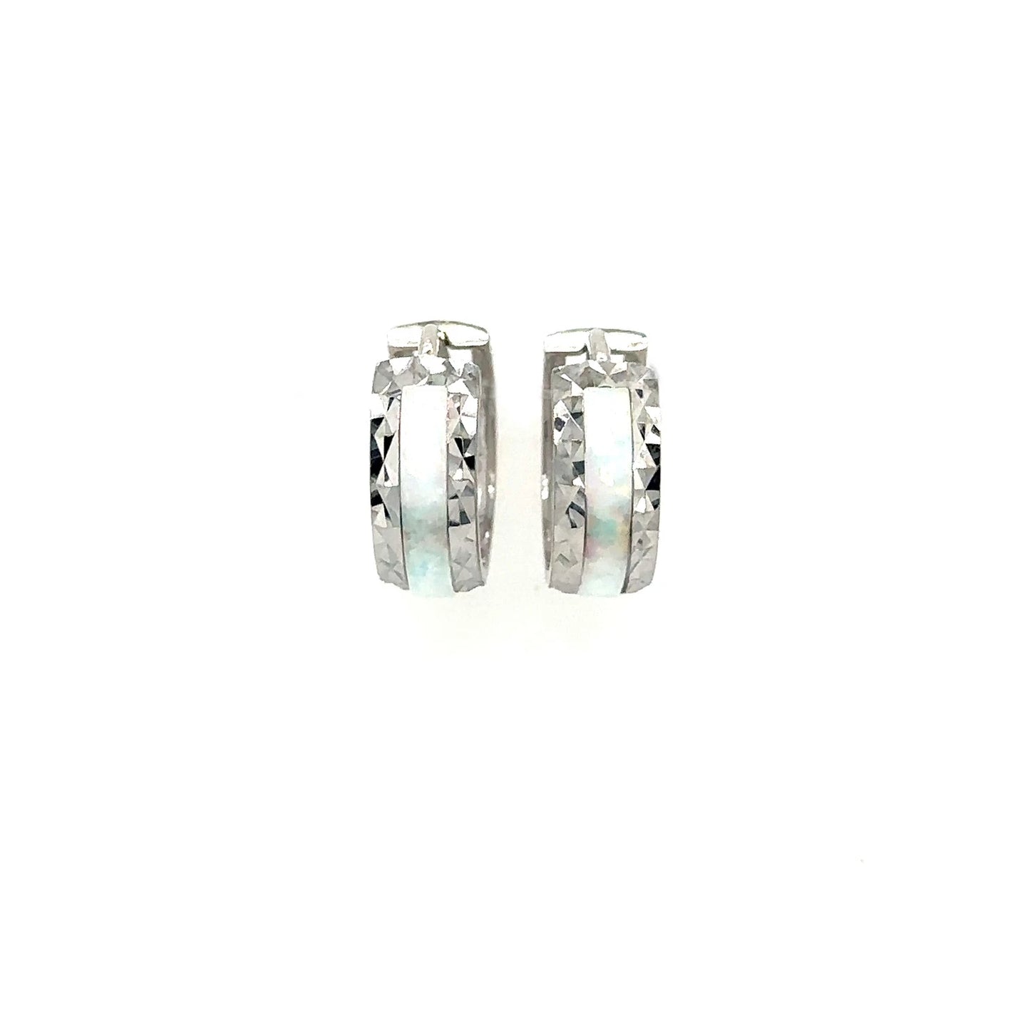 14k White Gold White Opal Huggie Hoop Earrings