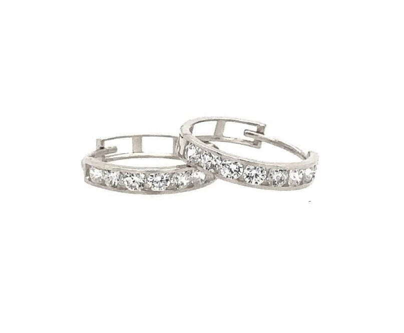 14K White Gold Huggie High Shine Polish Hoop Earrings
