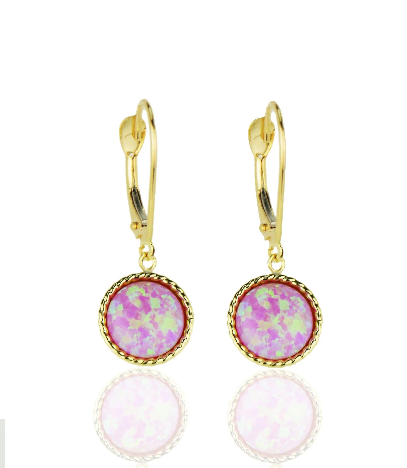 14k-Yellow-Gold-Opal Flat Dangle Leverback Earrings