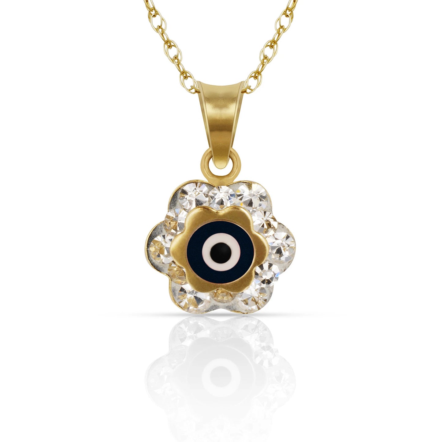 14k Yellow or White Gold CZ Flower Evil Eye Pendants