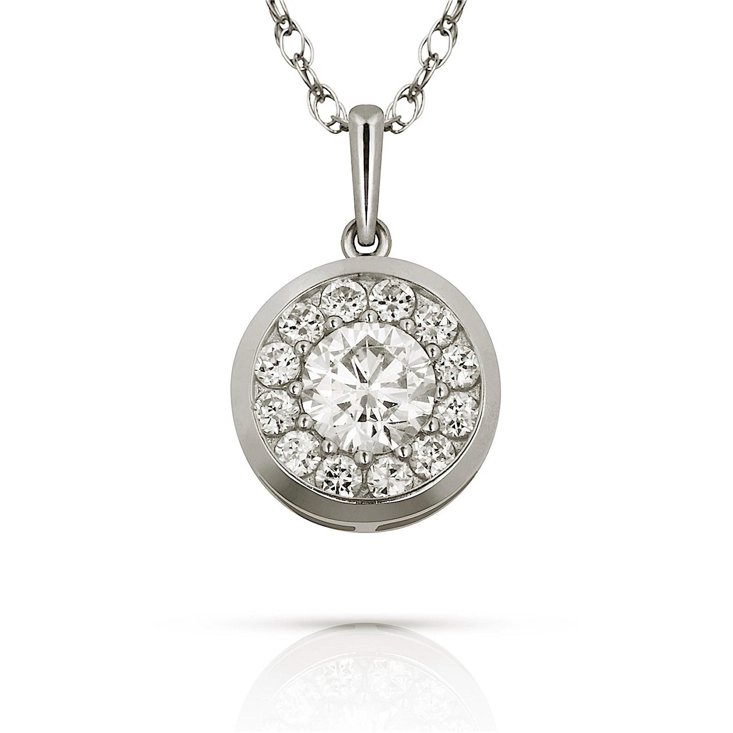 14K Yellow & White Gold CZ Round Pendant For Women