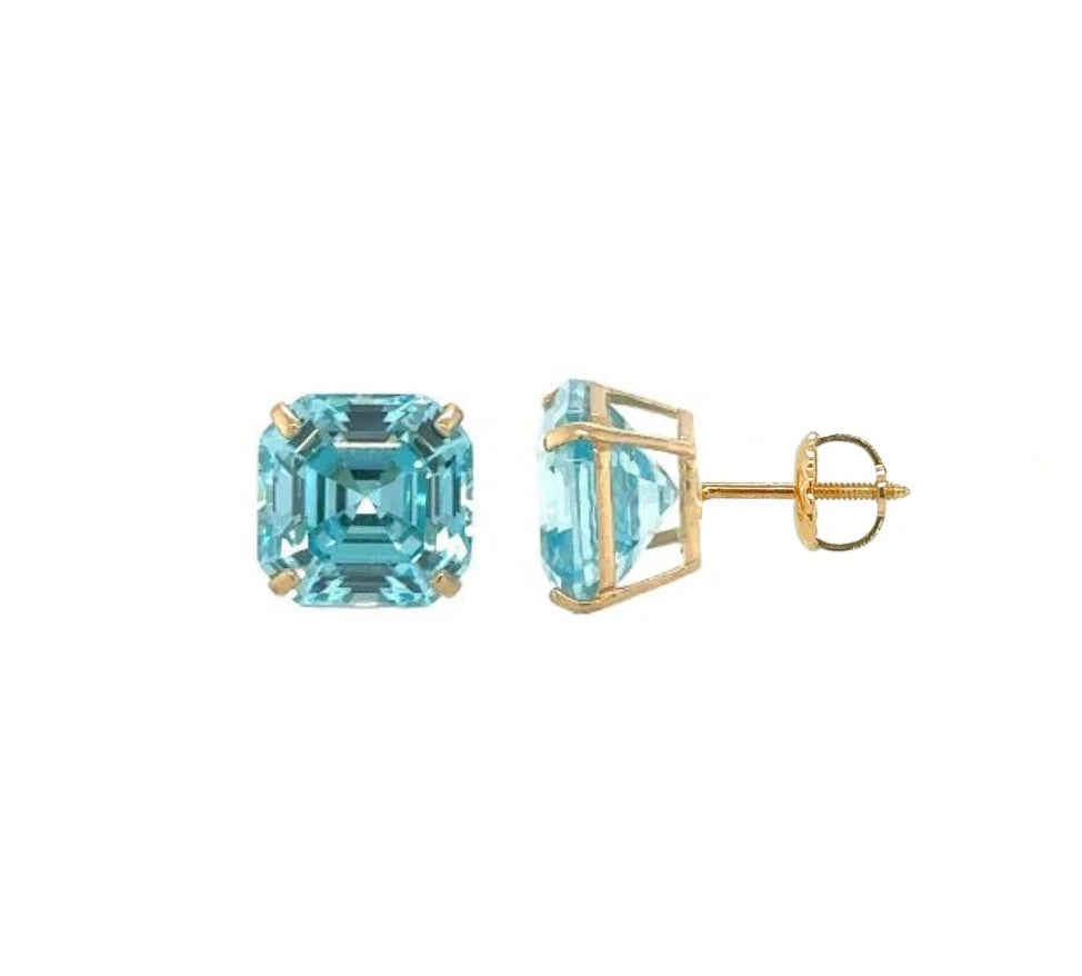 14K Yellow Gold Asscher Cut Stud Earrings Screw Back