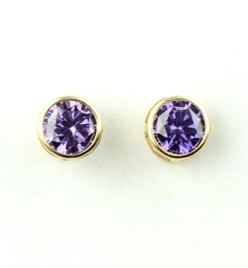 14K Round Bezel Set Yellow Gold Birthstone Earrings