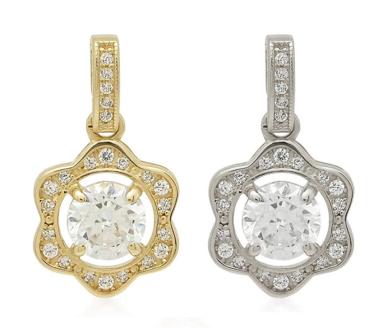14k Yellow or White Gold Cz Flower Pendant