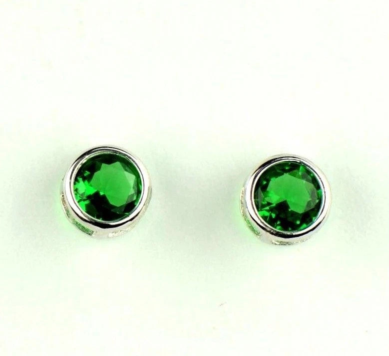 14K Round Bezel 4mm Set White Gold Birthstone Earrings
