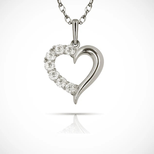 14k Yellow & White Gold CZ Open Heart Charm Pendant For Girl