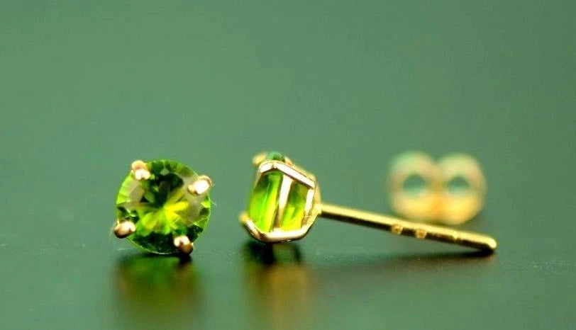14K Yellow Gold 4mm Round Shaped Birthstone Stud Push Back Earrings for Women