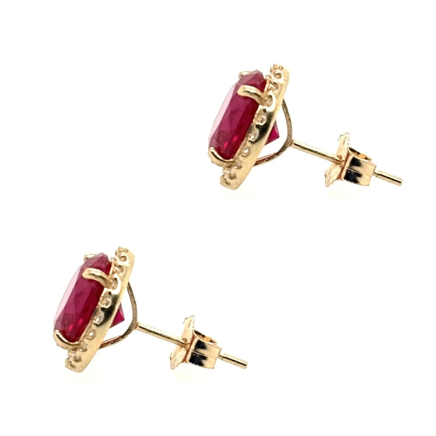 14K Solid Yellow Gold Halo Stud Push Back Earrings