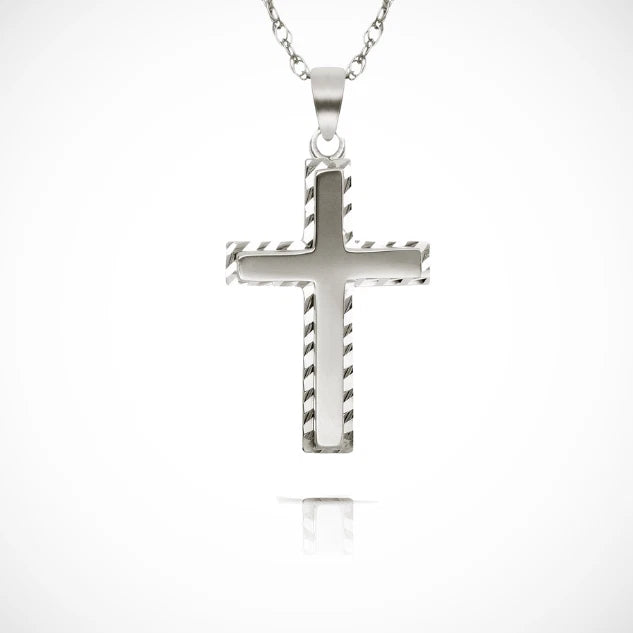 14K Yellow & White Gold Border Cross Pendant For Women