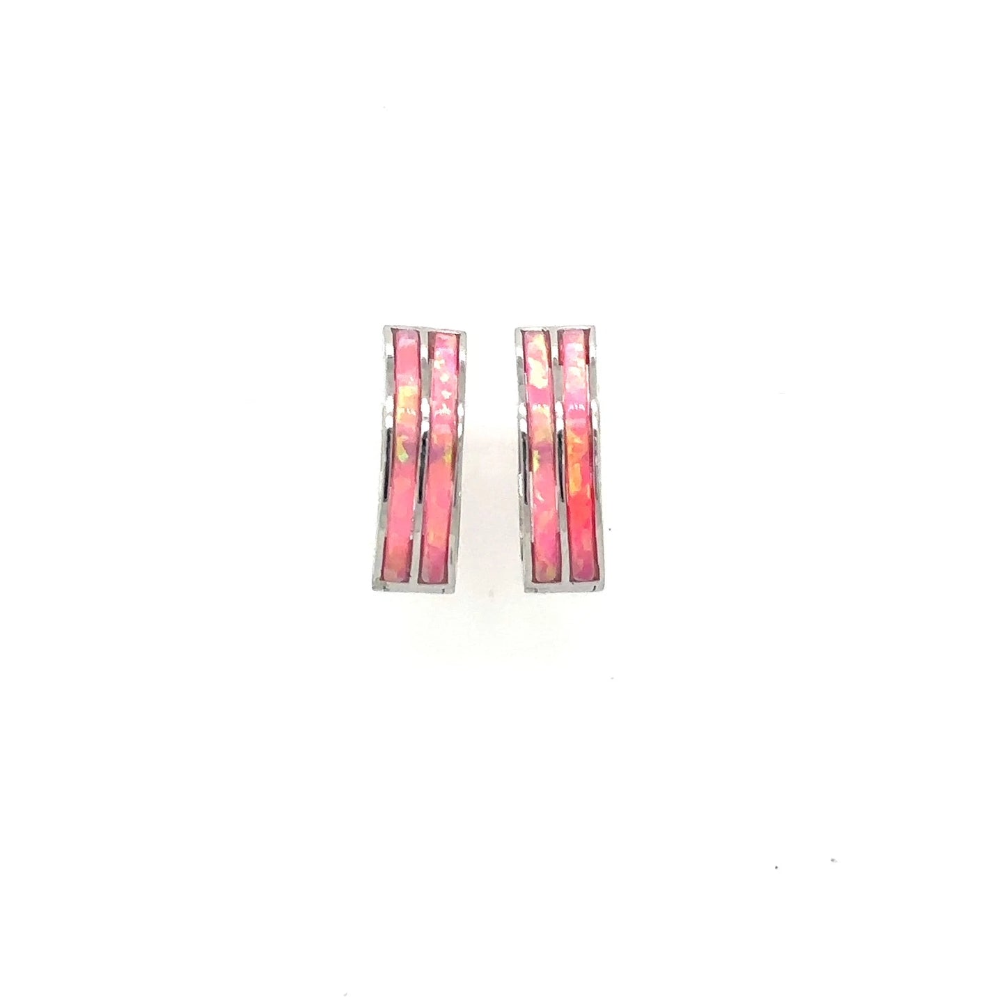 14k White Gold Double Row Hot Pink Opal Huggie Hoop Earrings