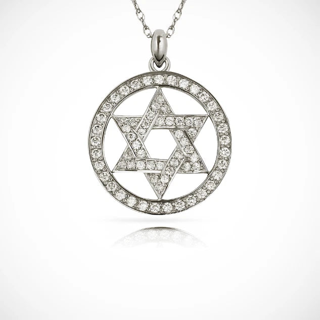 14K Yellow & White Gold Classic Jewish Star Pendant For Women