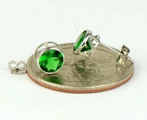 14K Round Bezel Set 5mm White Gold Birthstone Earrings