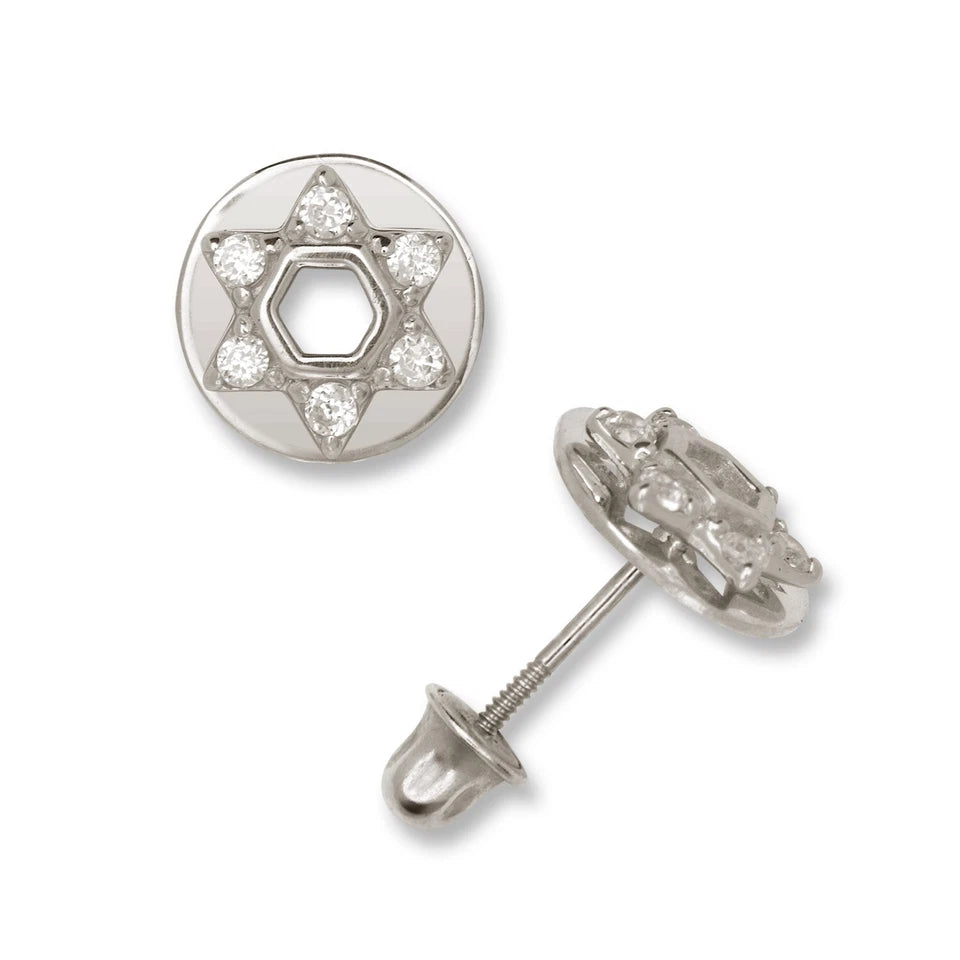 14K Yellow & White Gold Elegant Jewish Star Stud Earrings for Women