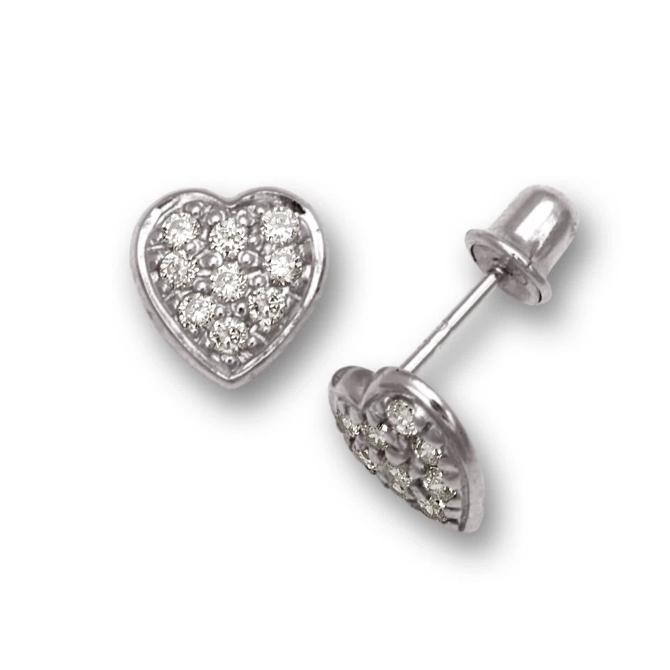 14K Yellow & White Gold Love Heart Clear CZ Stud Earrings for Women