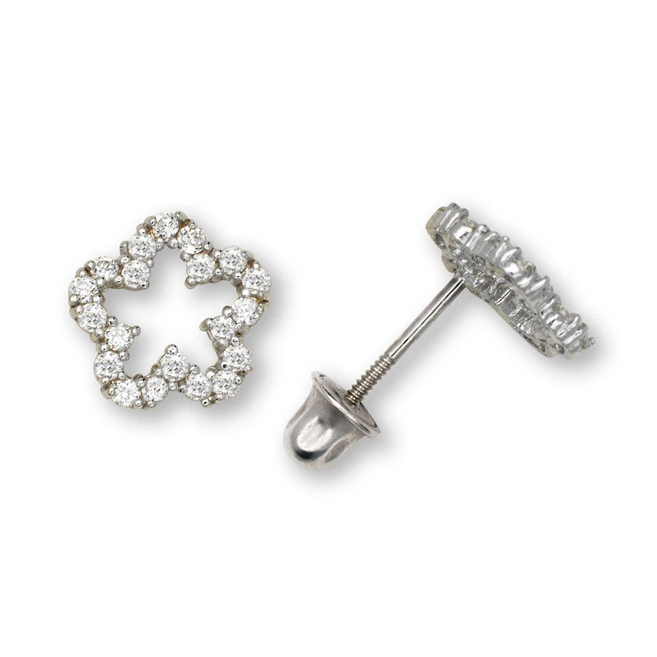 14K Yellow & White Gold Cubic Zirconia Flower Stud Earrings for Women