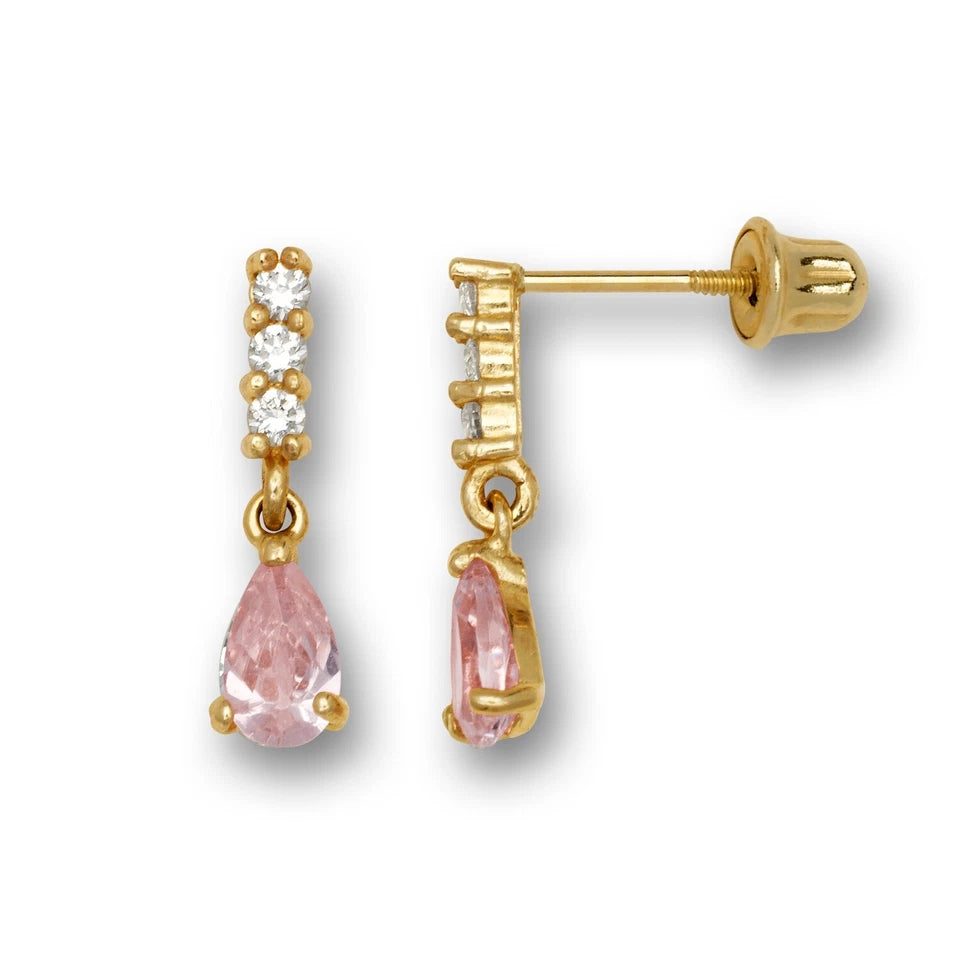 14k Yellow & White Gold Flower CZ Dangle Stud Screw back Earrings for Girls